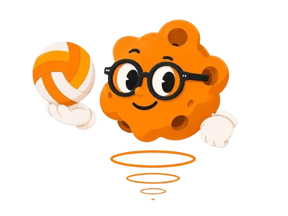Meteorito, la mascota de Meteoryd, con una pelota de vóley