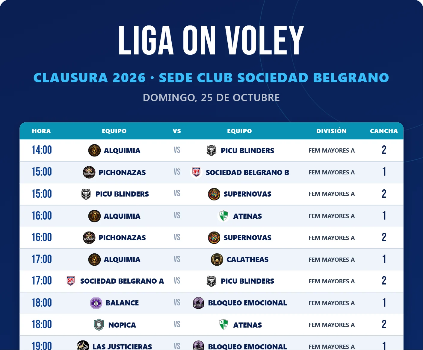 Imagen del fixture del día generada para redes sociales